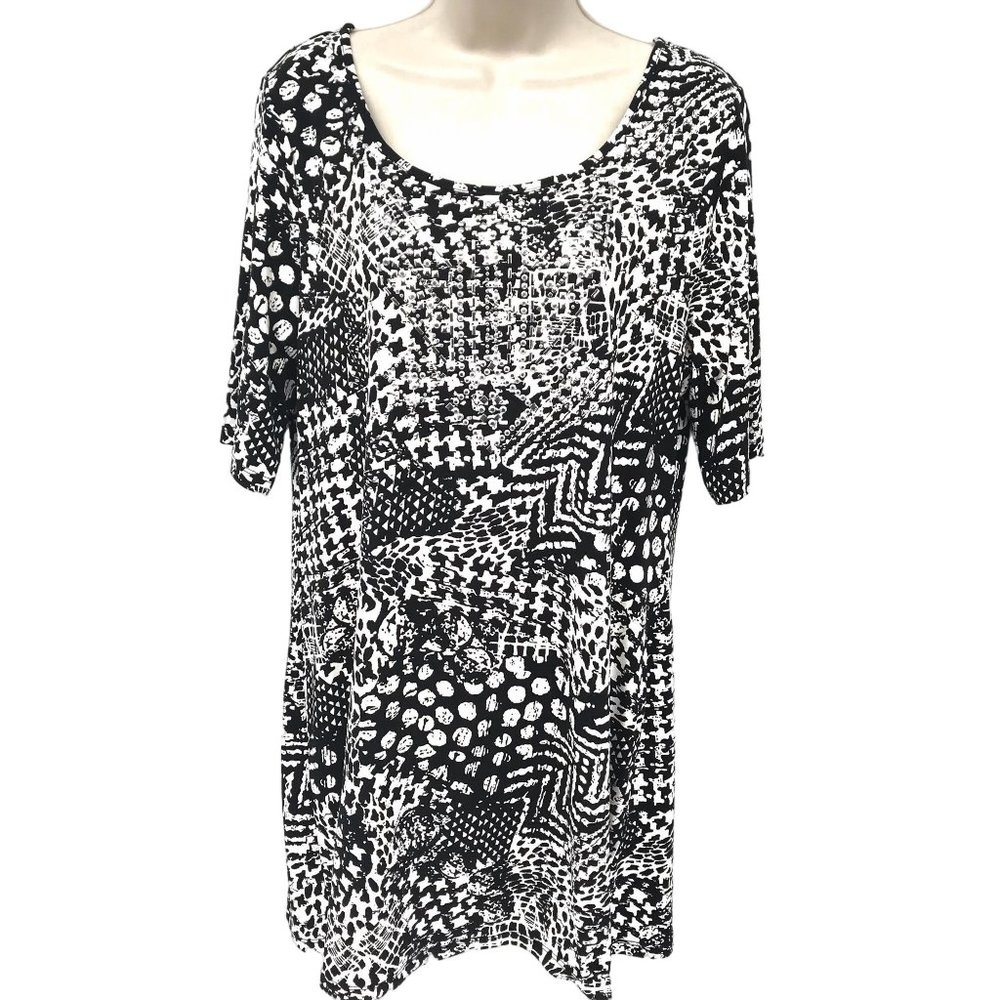 Style & Co Womens Black White Print Rhinestone Detail Tunic Size  L
